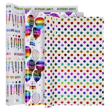 Happy Birthday Wrapping Paper Roll, 3 Pack Mini Rolls Gift Wrap Sheet, Rainbow Design With Polka Dots, Balloons & Candles On White Foil For Kids Presents, 17 Inch X 120 Inch (10 Feet)