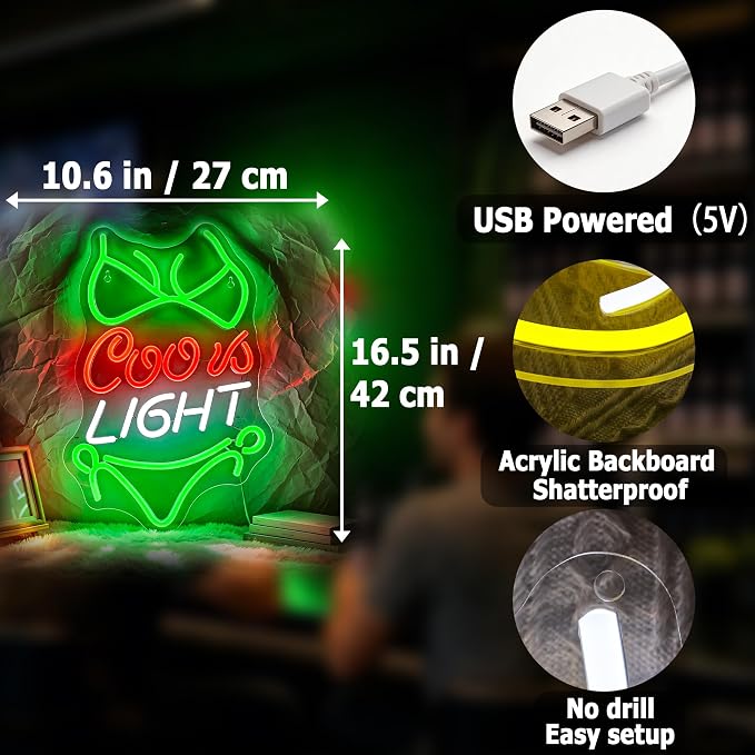 Beer Bar Neon Sign Green LED USB Light for Man Cave Wall Decor Party Room Sign