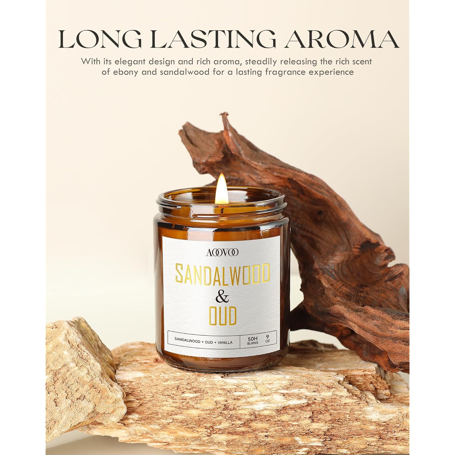 Sandalwood Oud Candle - Sandalwood Candle, Scented Candles, Soy Candles For Home Scented, 9Oz