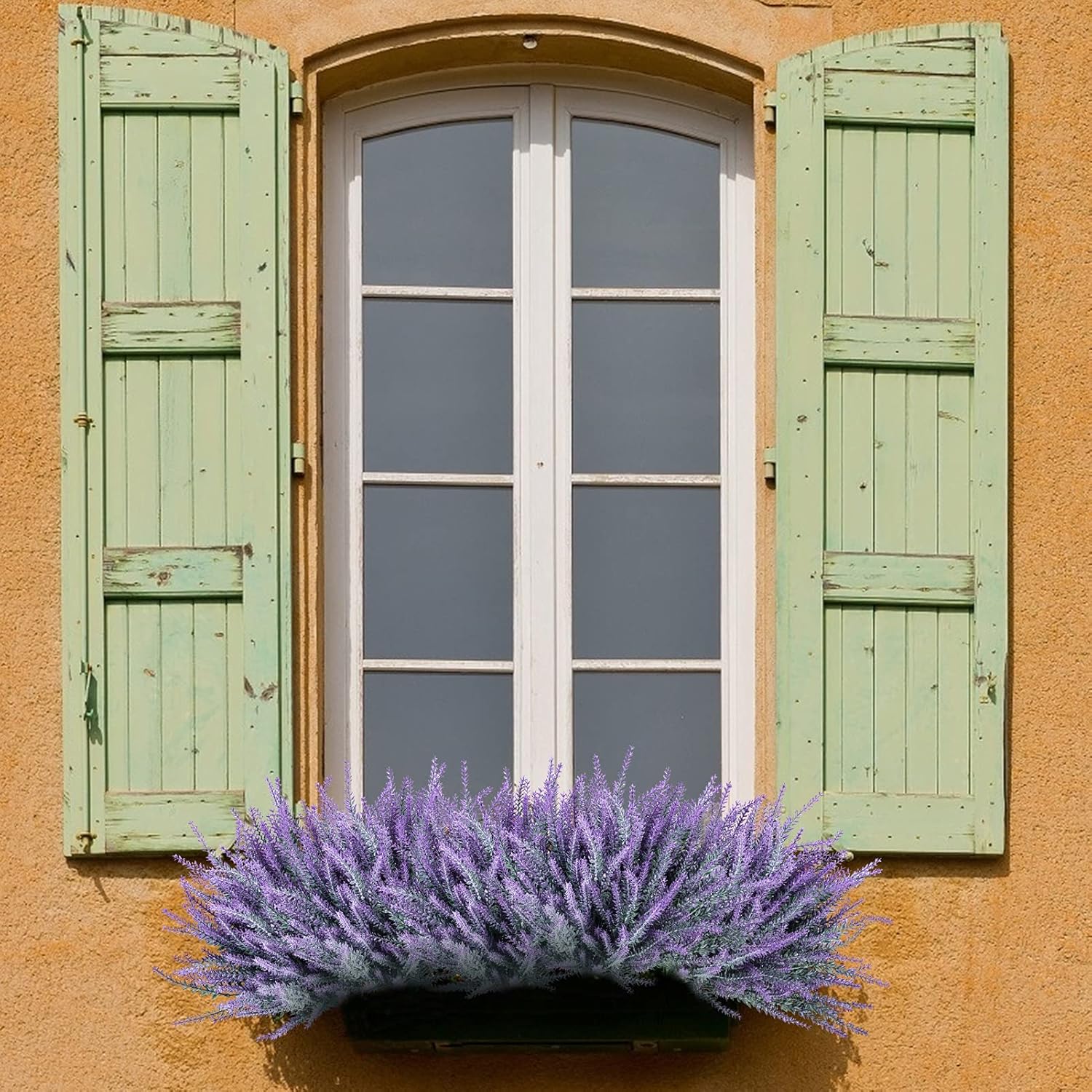 12 Bundles Artificial Lavender Fake Flowers Faux Plastic Plants For Home Wedding Kitchen Garden Patio Window Box Office Table Centerpieces Indoor Outdoor Decor, Gray Purple