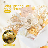 Preserved Flowers Bouquet, Christmas Faux Rose Bouquets Platinum, Artificial Flowers Poinsettia Faux Flowers, For Christmas Centerpiece Table Home Holiday Party(White & Gold)