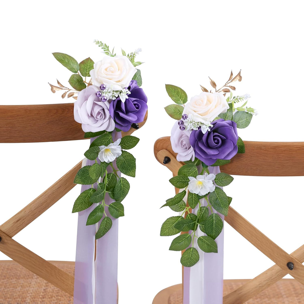 10 Wedding Aisle Decorations For Ceremony - Purple Chair Flowers For Aisle Decor And Church Pew Decorations