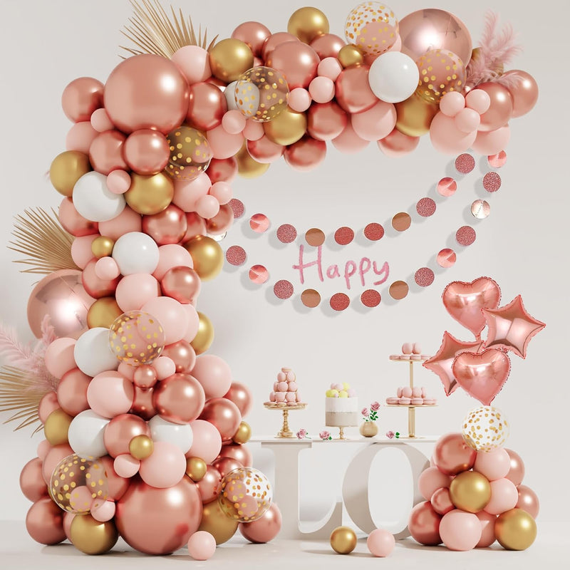 149Pcs Rose Gold Balloons Arch Kit, Pink Rose Gold White Cardioid Pent