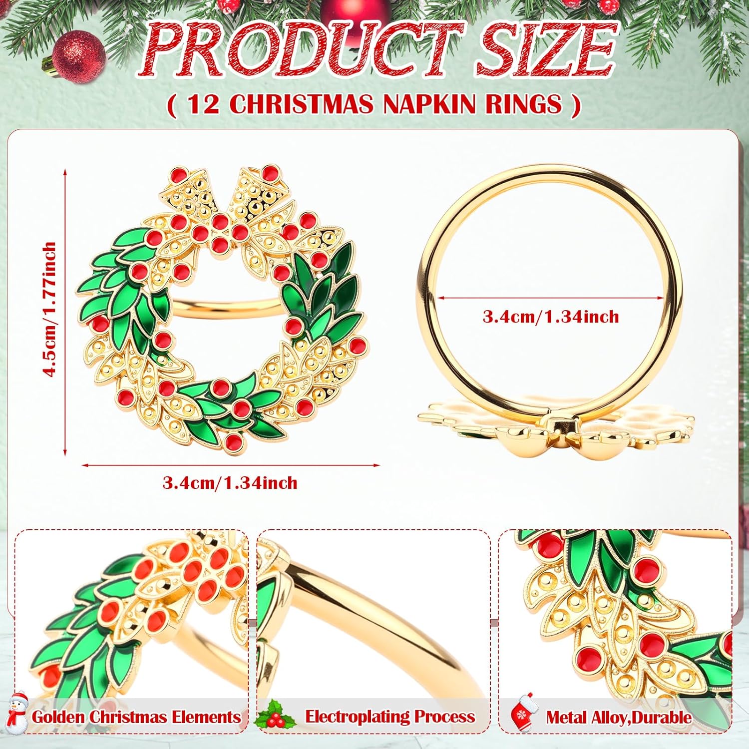 2 Pack Christmas Table Runners 12 Pcs Cheesecloth Napkins With 12 Pcs Metal Napkin Rings For Xmas Party Decorations 10Ft Green Cheese Cloth Table Runners Set(Wreath)