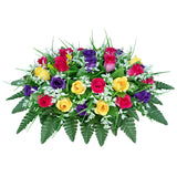 Artificial Cemetery Flowers Saddle-Shaped Tombstone Decorations Non-Fading Uv-Resistant?Yellow+Purple+Brilliant Red Saddle?