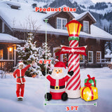 8Ft Christmas Decorations Outdoor Inflatables Giant Santa Claus Stands Under The Lighthouse With Gift Box, Blow Up Built