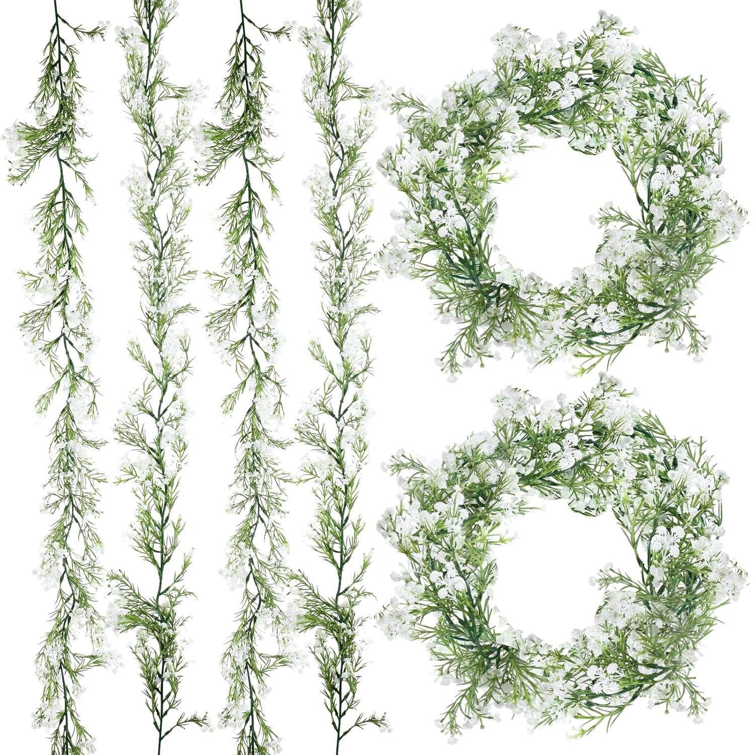 6 Pieces Artificial Baby Breath Flower Vines 5.9Ft Faux Hanging Gypsophila Greenery Garland Vines Fake Bulk Baby Breath Garland For Wedding Party Table Home Backdrop Wall Decor (White)