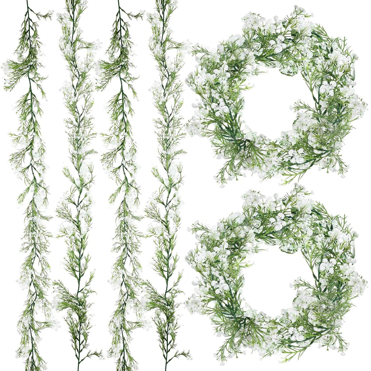 6 Pieces Artificial Baby Breath Flower Vines 5.9Ft Faux Hanging Gypsophila Greenery Garland Vines Fake Bulk Baby Breath Garland For Wedding Party Table Home Backdrop Wall Decor (White)