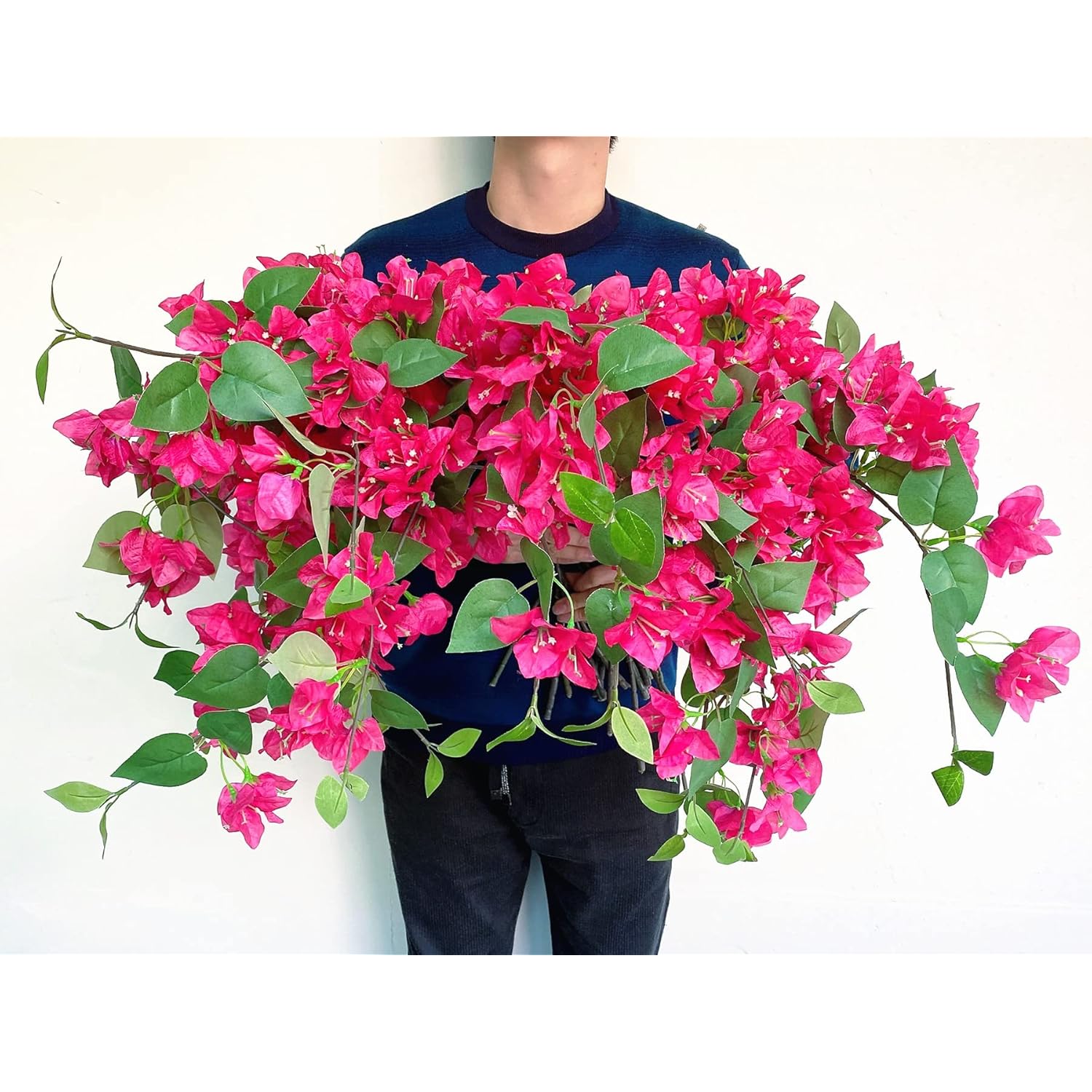 Pack Of 16 Artificial Bougainvillea Silk Vines Hanging Flower Stems For Wedding & Home Decoration, Flower Garland And Garden Diy Decor - 30.5 Inch (Fuchsia)