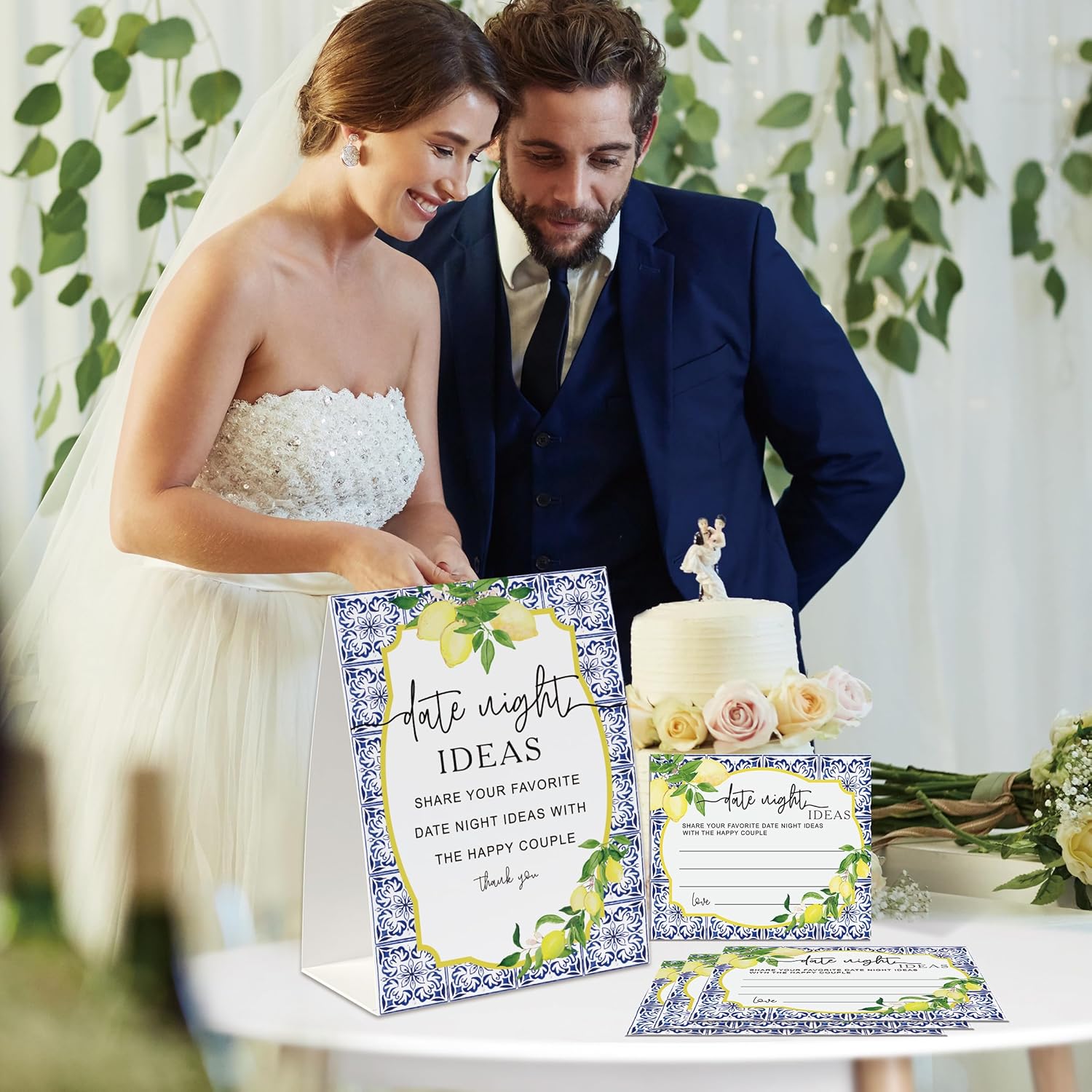 Date Night Idea Cards, Lemon Theme Bridal Shower Decorations, Including 1 Sign And 50 Date Night Cards, Bridal Shower Games For Couples(Yh12)