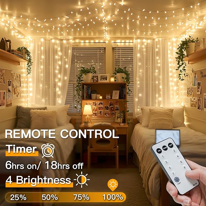 33FT 100 LED Warm White String Lights Plug In with Remote Timer Twinkle Fairy Lights for Bedroom Dorm Christmas Tree Wedding Garden Party Decor Indoor Outdoor