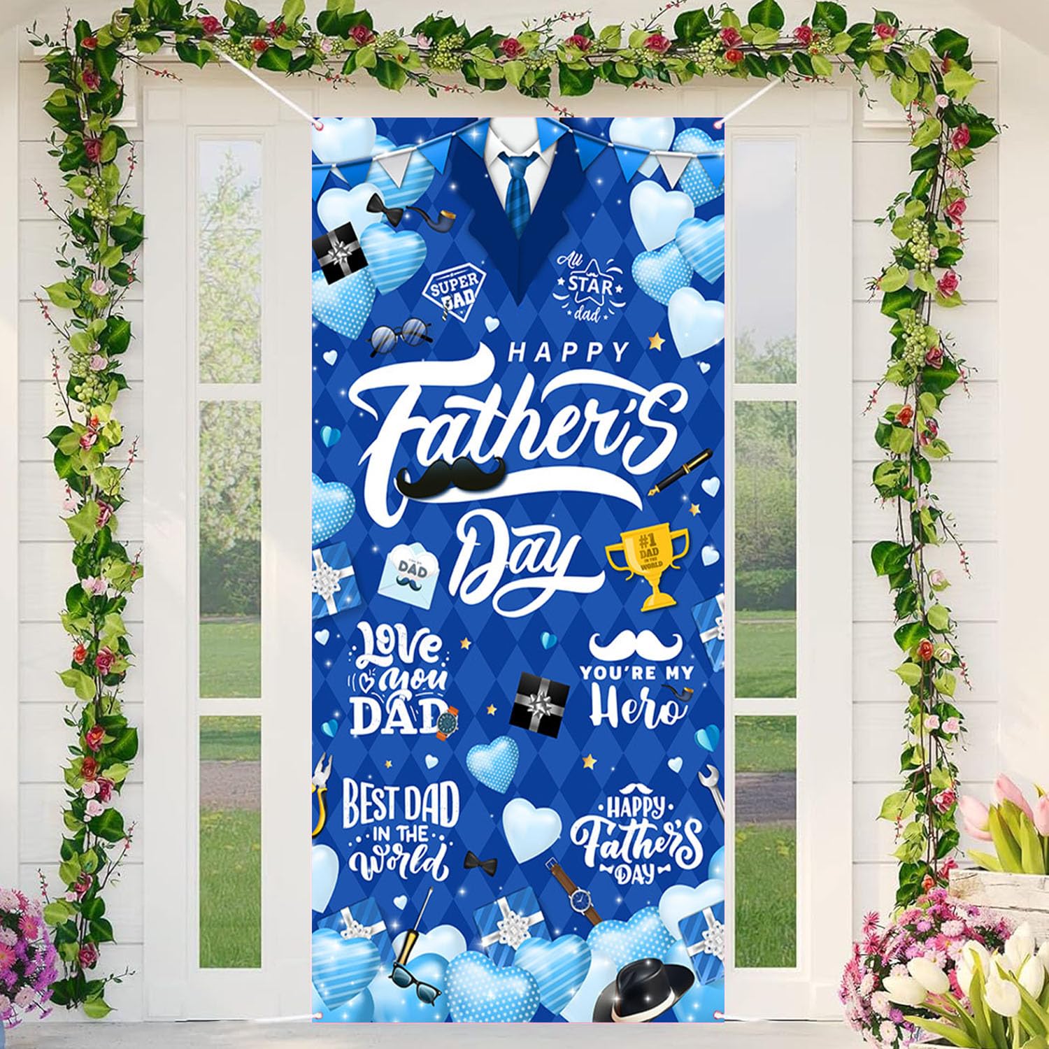 Happy Father's Day Door Cover Banner Fathers Day Door Decorations Father's Day Banner Decorations for Fathers Day Party Supplies 35.4 x 70.8 inch