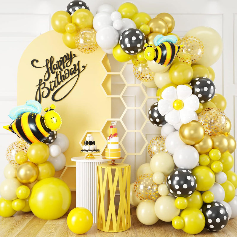 Bee Balloon Arch Kit, Yellow Balloon Garland With Bumble Bee Daisy Bal