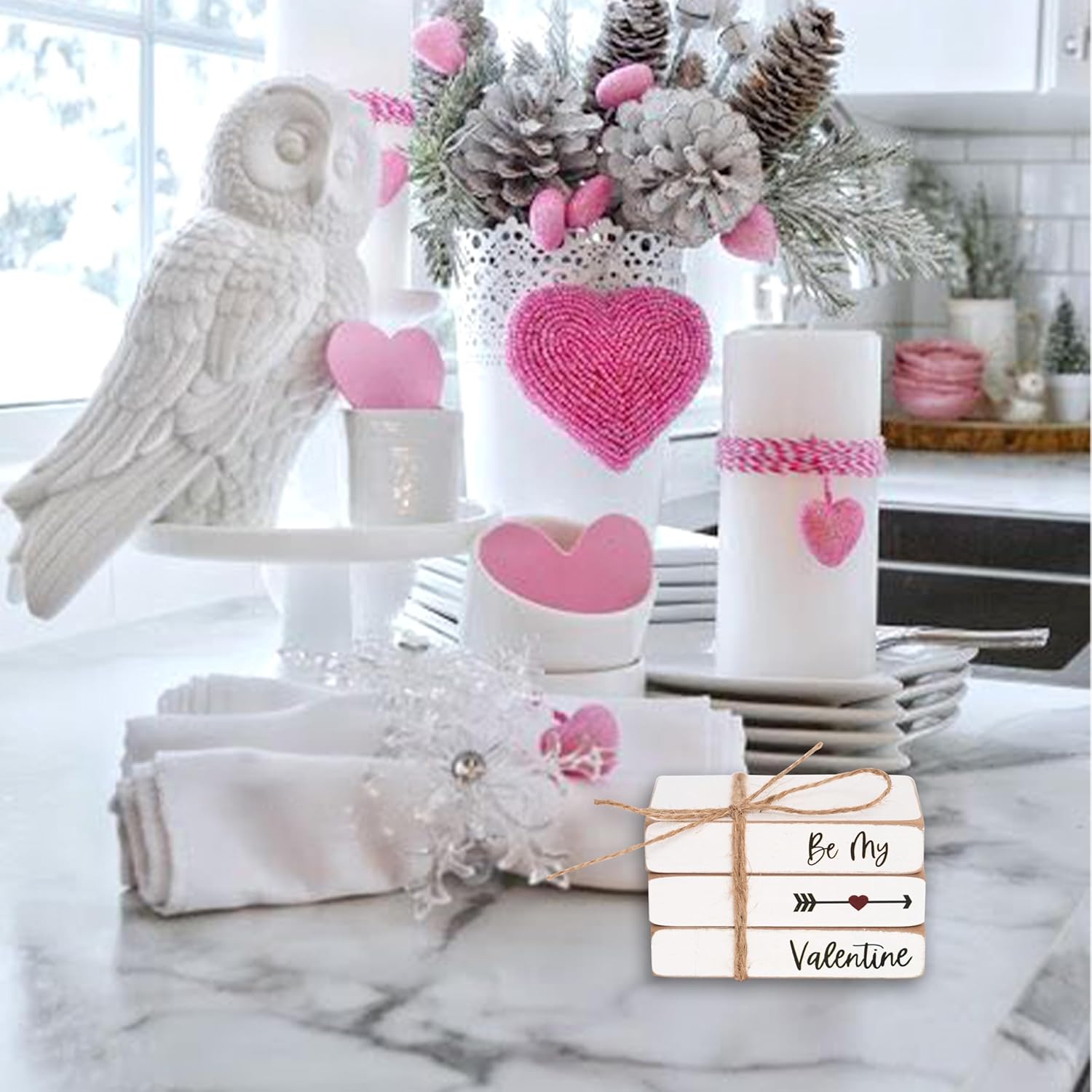 Valentine Wood Book Stack - Be My Valentine Book Bundle, Tiered Tray Decor,Valentine Decor, Farm Book Stack, Handmade Decor