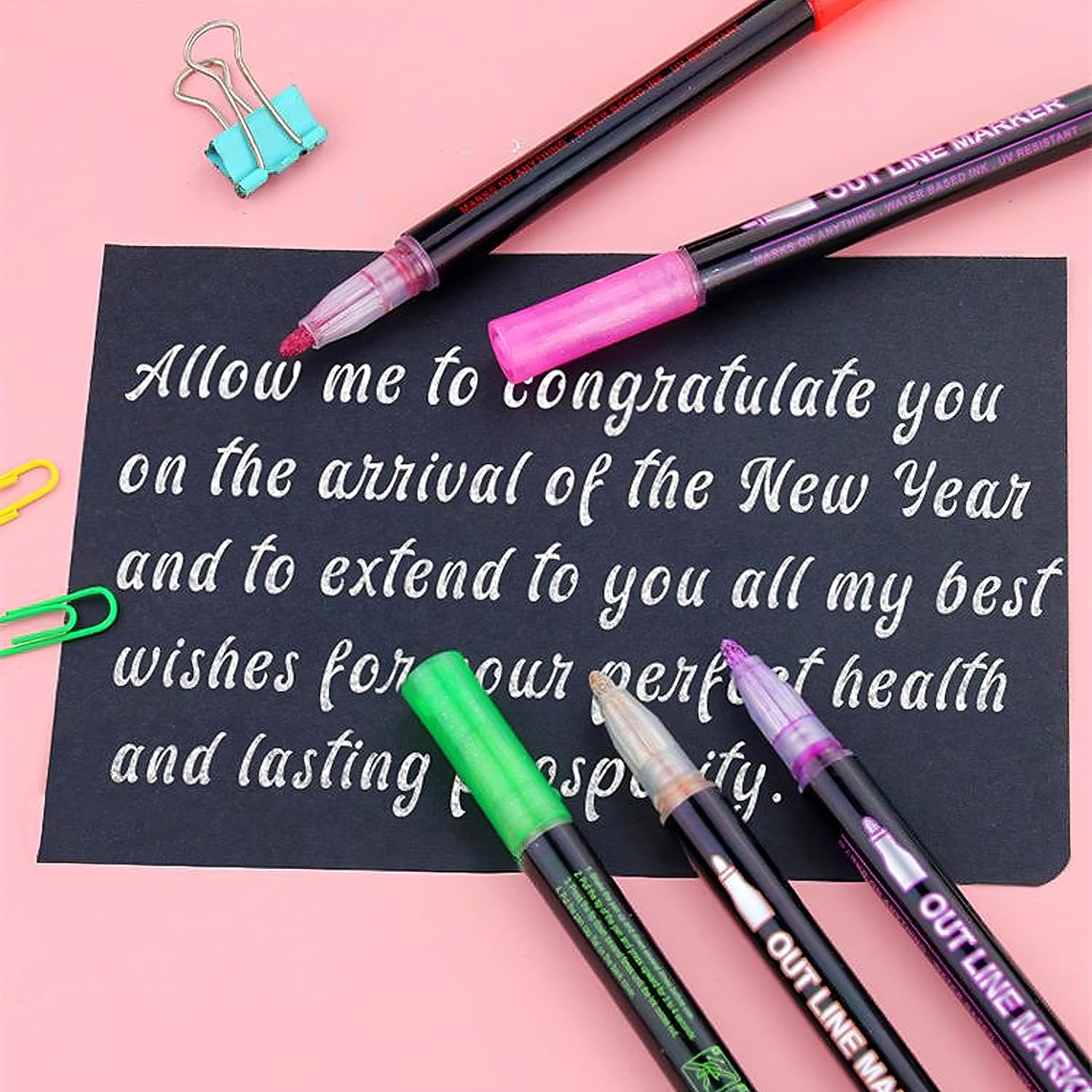 Shimmer Markers Outline Double Line 12 Colors Metallic Glitter Pens & Sketchbook Set Super Squiggles Sparkle Gift Self Drawing Supplies Marker Christmas Card Writing, Birthday Greeting, Painting, Diy