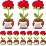 10 Pcs Valentine Positive Rose Crochet Gifts Bulk, Handmade Knitted Flowers With Inspirational Quotes For Galentine, Teacher & Coworker Appreciation, Desk Decor