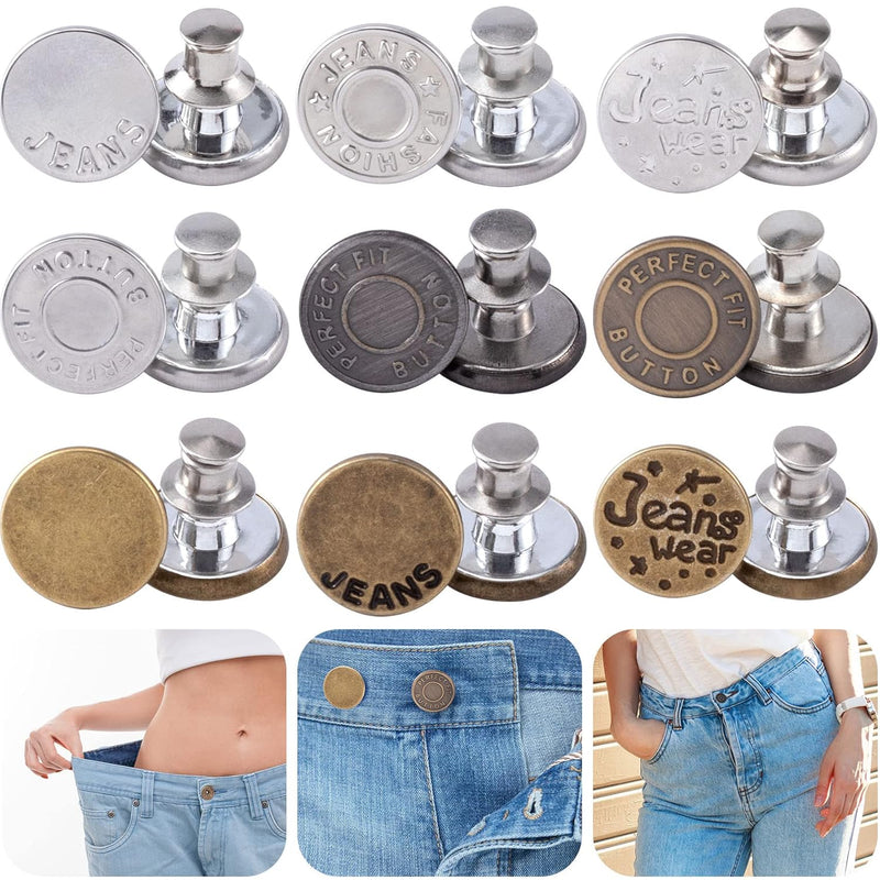 18Pcs Buttons For Jeans, Adjustable Instant Button Pins For Jeans, Removable M