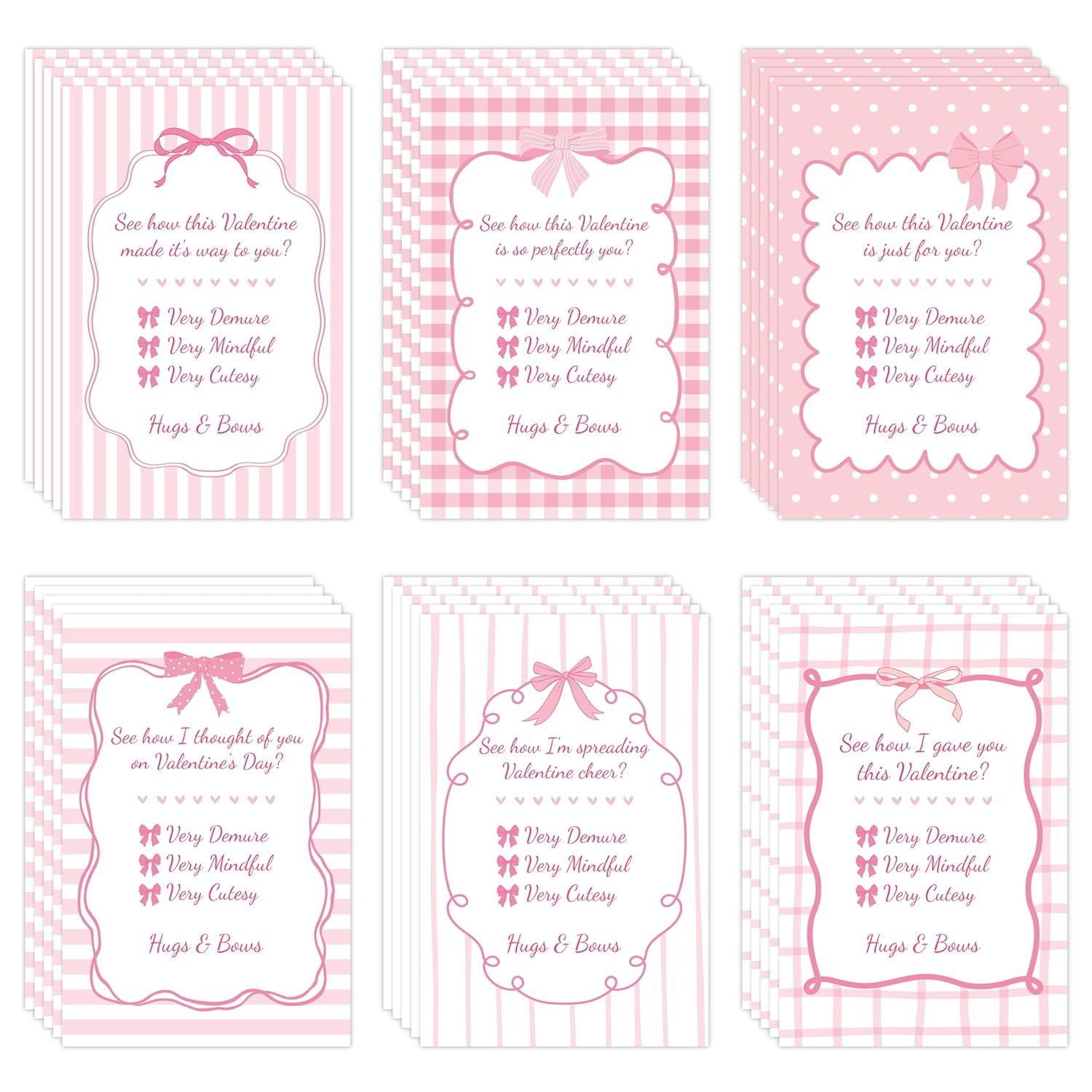 Valentines Day Office Cards Bulk- 30 Sets Pink Watercolor Coquette Bow Blank Greeting Cardstocks With Envelopes Stickers, Valentine'S Day Party Favors Gifts For Coworkers Group Anniversary