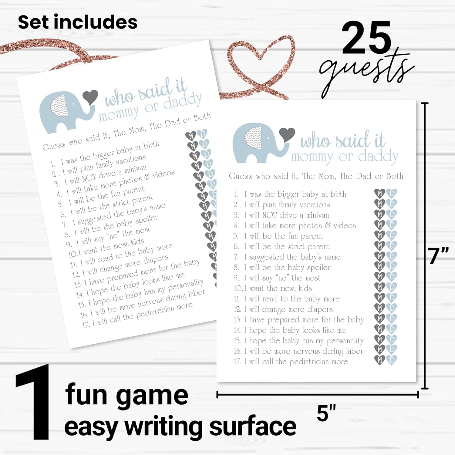 Elephant Baby Shower Game For Boys - 25 Guess Who Mommy Or Daddy Game Cards - Fun Guessing Activities For Guests - Royal Prince Blue Jungle Theme