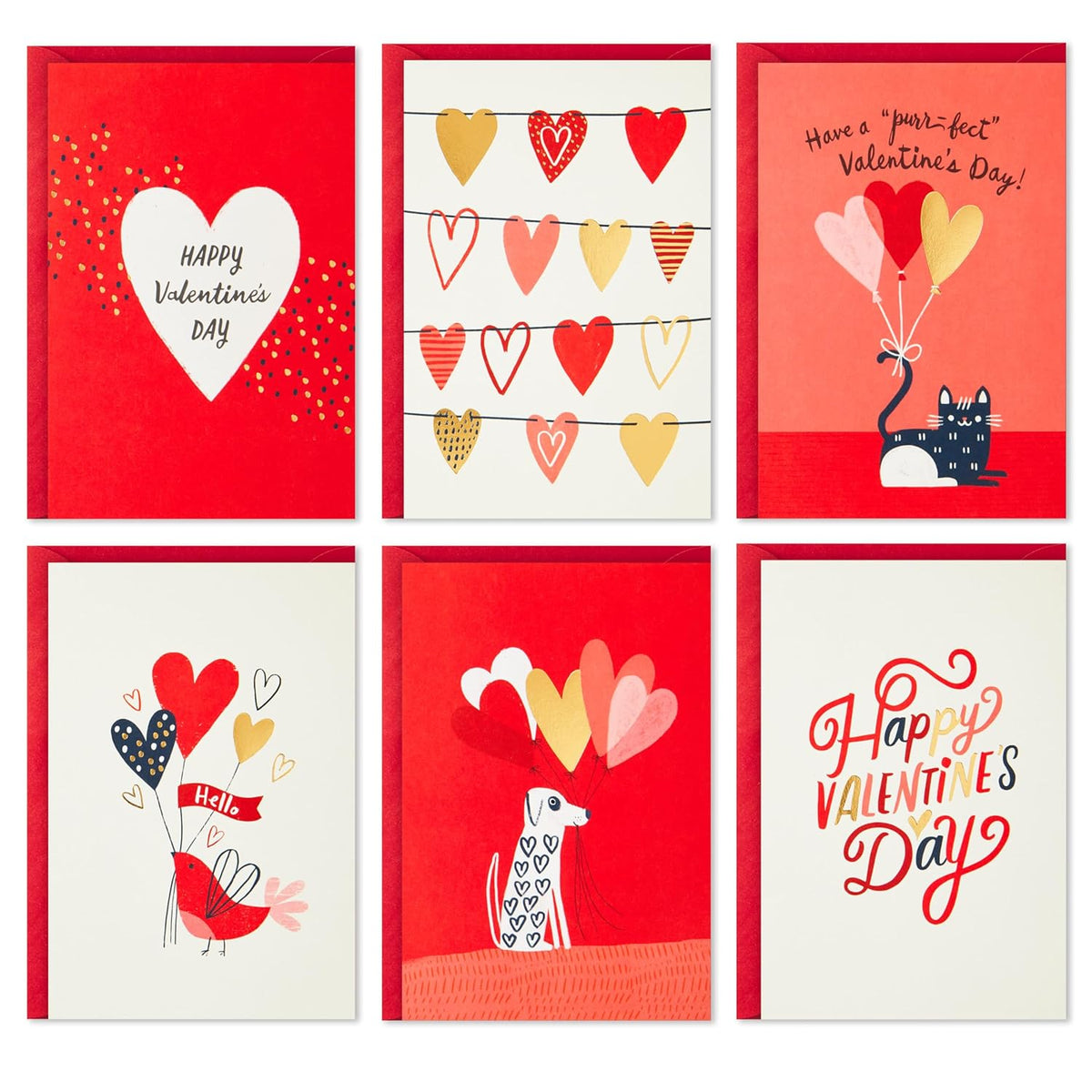 Hallmark Valentine's Day Cards Assortment, Gold Foil (36 Cards and Envelopes)
