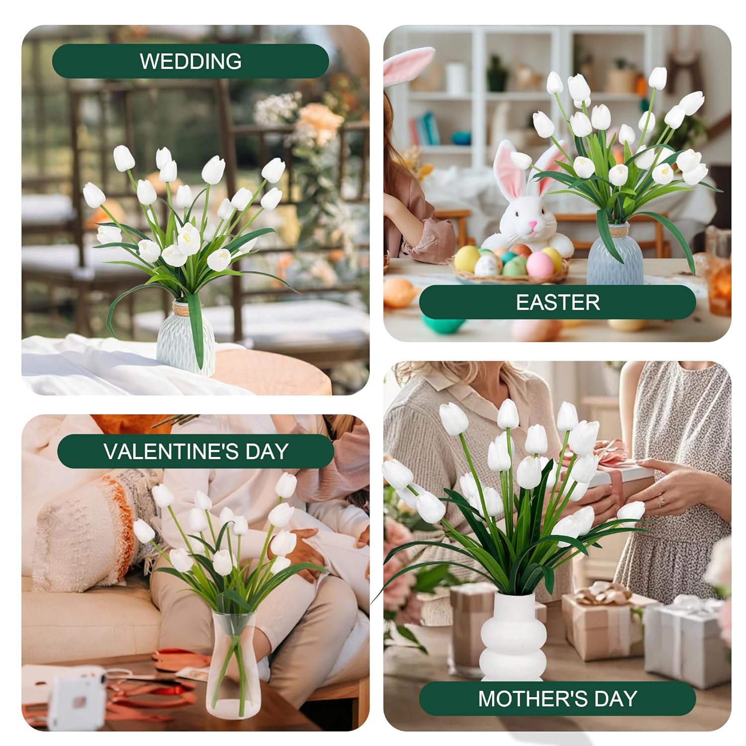 18.9 "Large White Imitation Tulip Artificial Flowers, 15-Piece Pack. Perfect For Spring Weddings, Valentine'S Day, Easter, Mother'S Day, And Elegant Home And Table Vase Arrangements.