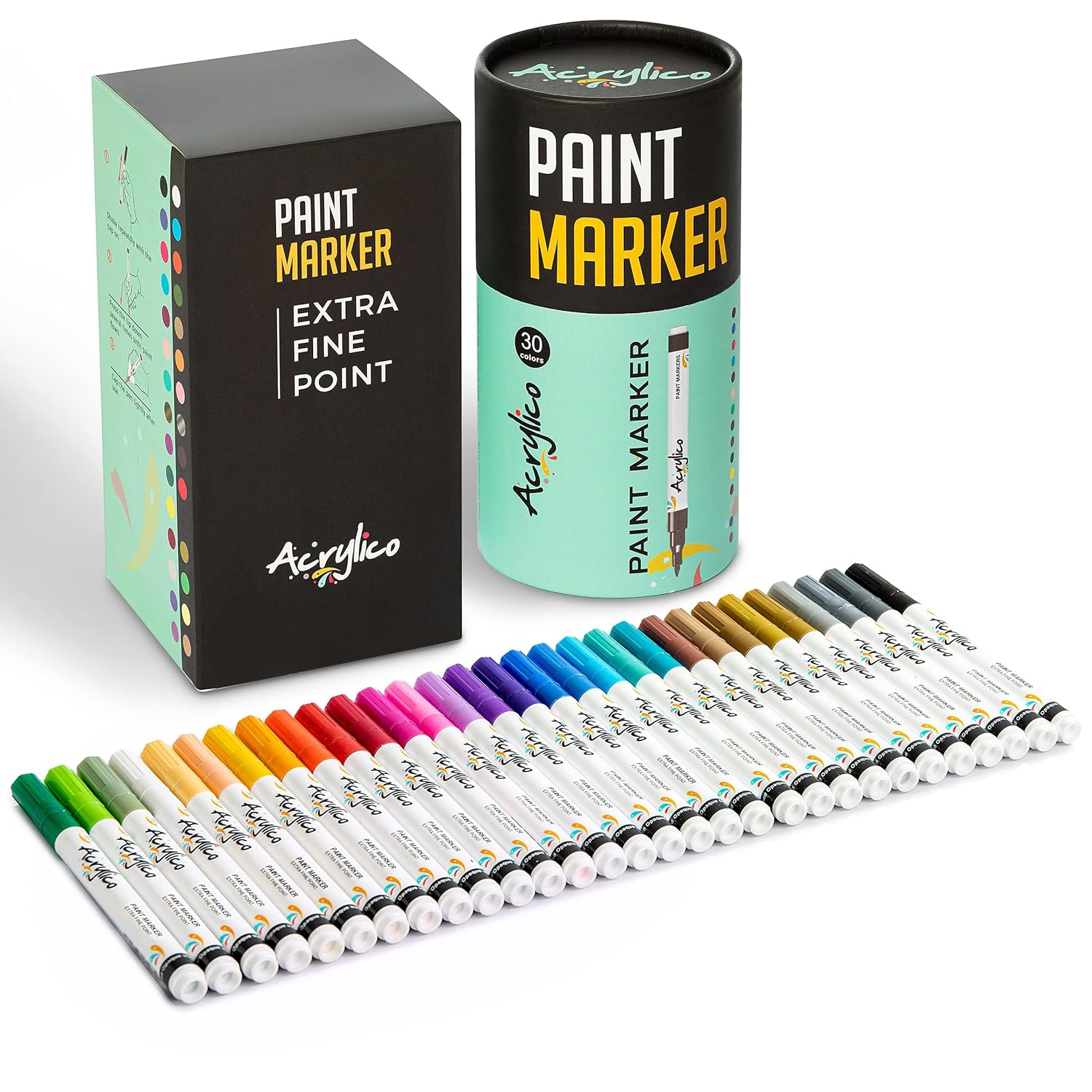 Acrylic Paint Markers Set Of 30 Paint Pens – Fine Tip For Rock, Fabric, Wood, Ceramic, Glass & Canvas – Permanent Art Supplies For Kids & Adults