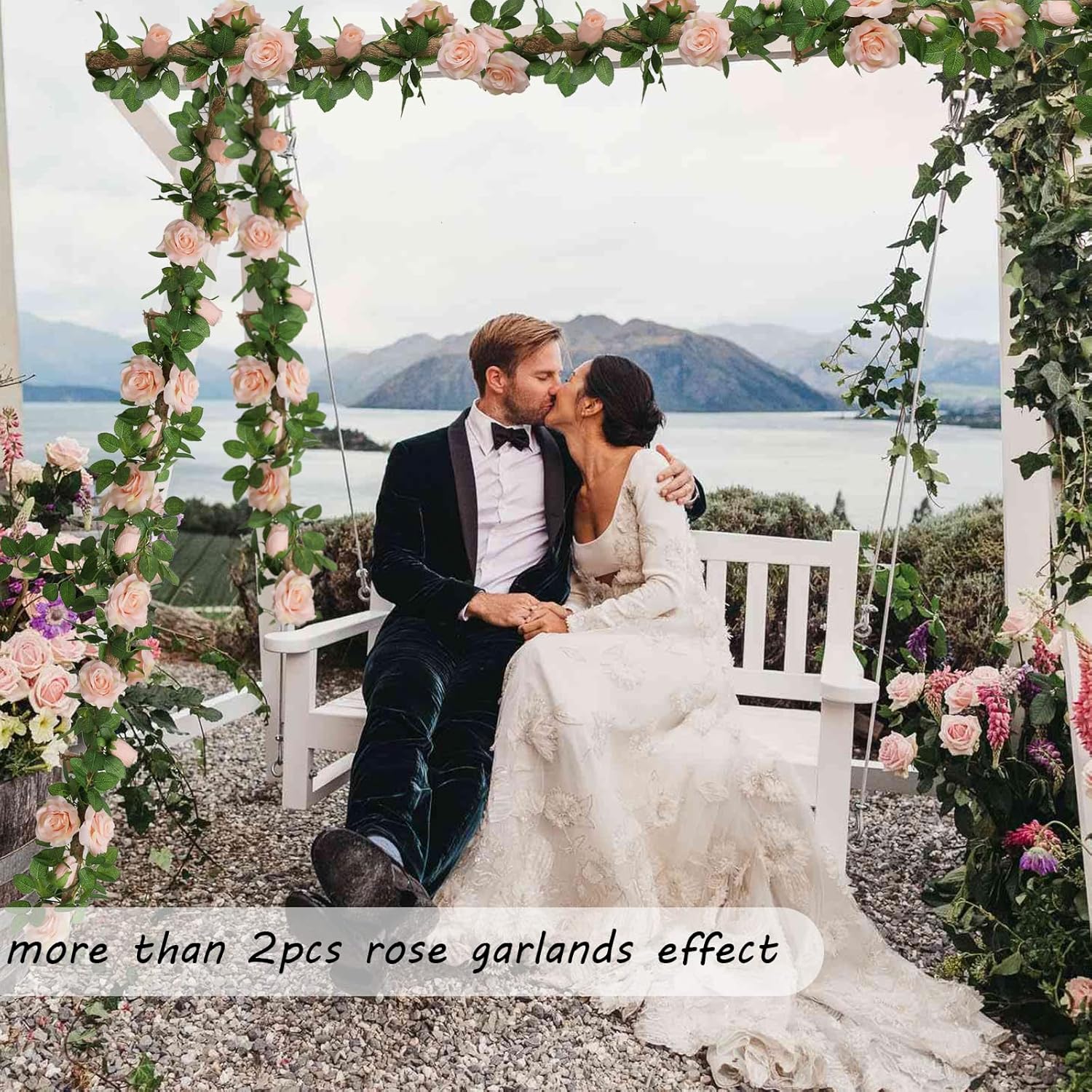2 Pack Pink Artificial Rose Garland Each 6.5Ft Fake Rose Vine Hanging Floral Garland For Wedding Swing Table Centerpiece Arrangement Decor