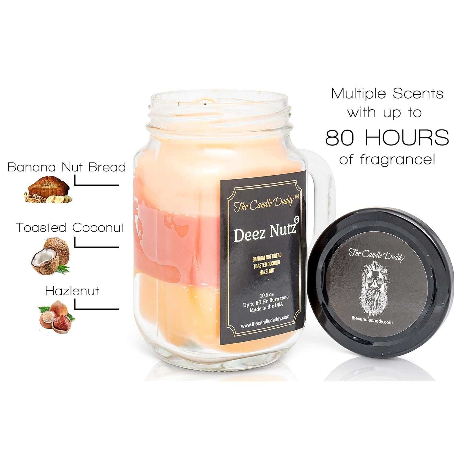 Deez Nutz Scented Candle - Banana Nut Bread,Toasted Coconut,Hazelnut Scented Triple Layer Candle-10.5 Oz Mason Jar Candle Funny Gag Joke Candle Poured In Small Batches In Usa- ,Brown