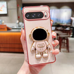 Google Pixel 9 Pro XL 5G Case, Astronaut Stand, Soft Silicone, Shockproof, Pink