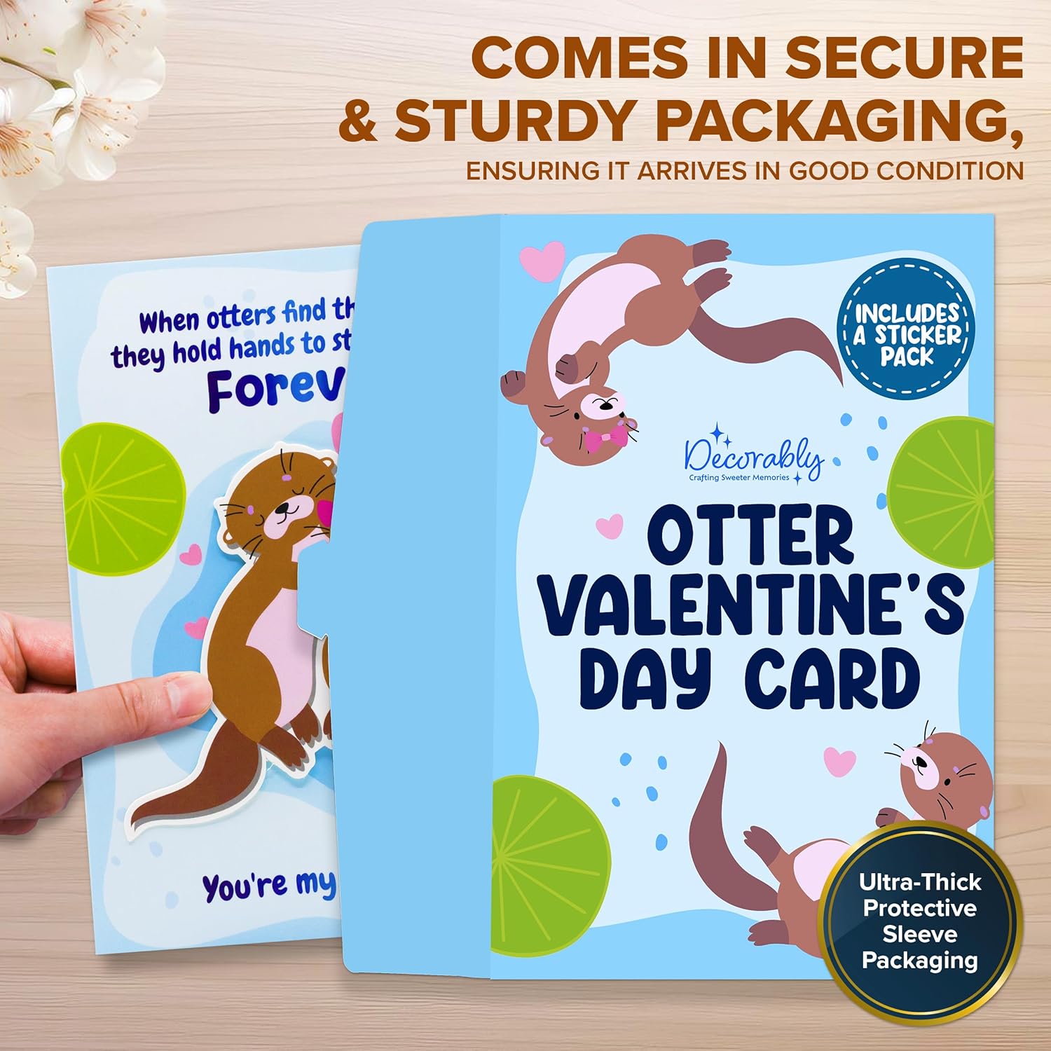 Foiled 5X7In Individual Otter Valentines Card Set With Adorable Cutout, Matching Envelope And Stickers For Wife, Husband, Romantic Partner, Blank Inside - Gifting, Mailing