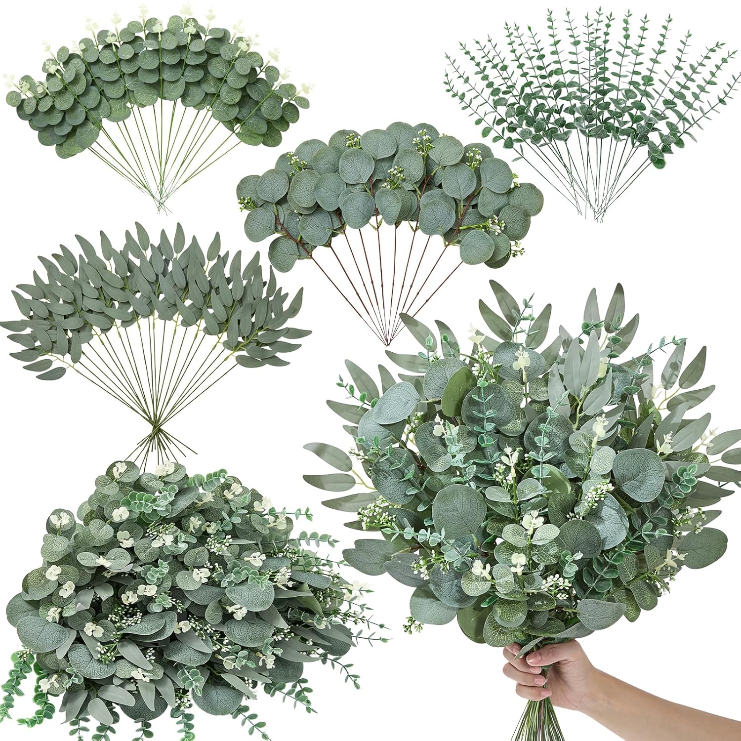 70Pcs Artificial Mixed Eucalyptus Stems Leaves Bulk, 4Kinds Fake Greenery Silver Dollar Eucalyptus Leaves Picks,Faux Greenry Stems Sprays For Diy Bouquets Floral Arrangement Home Decor