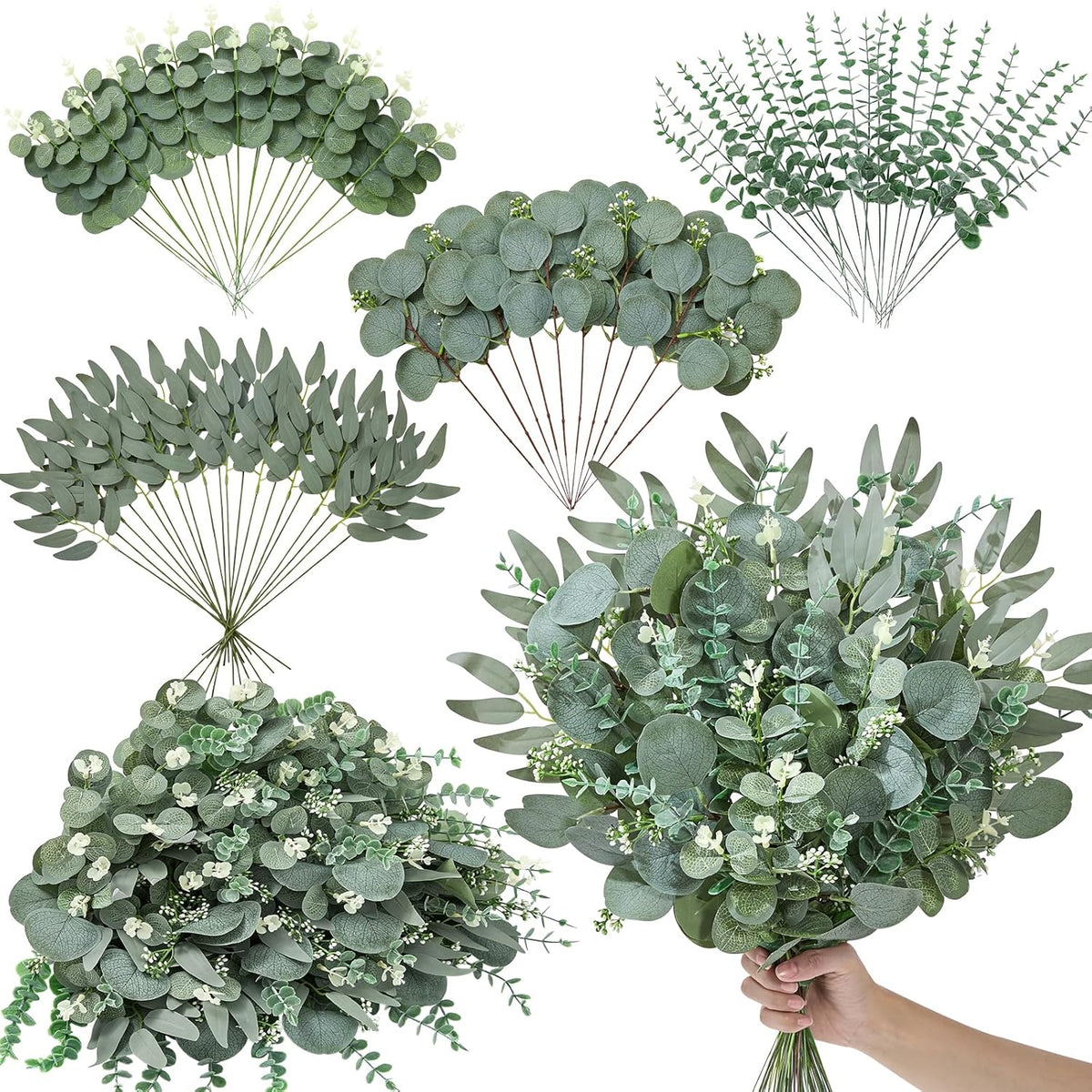 70Pcs Artificial Mixed Eucalyptus Stems Leaves Bulk, 4Kinds Fake Greenery Silver Dollar Eucalyptus Leaves Picks,Faux Greenry Stems Sprays For Diy Bouquets Floral Arrangement Home Decor