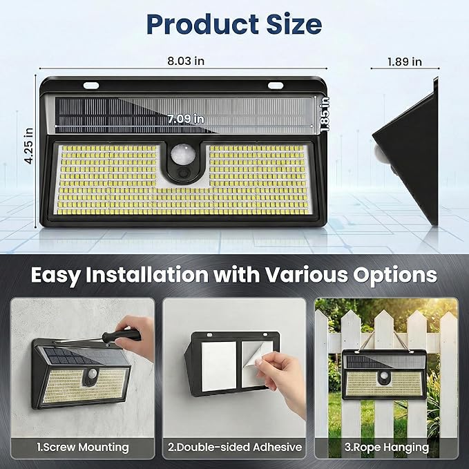 2 Pack 452 LED Solar Motion Lights 2000LM IP65 Waterproof Wireless Security Lights