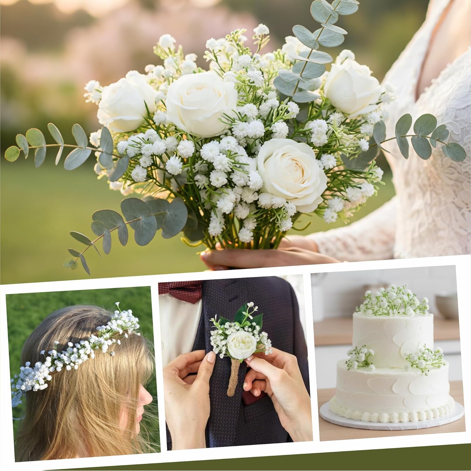 12Pcs Babys Breath Artificial Flowers, White Real Touch Faux Baby Breath Flowers Artificial Bulk, Fake Gypsophila For Wedding Bouquet Home Arrangements Garden Party Decor (Each Stem Has 5 Branches)