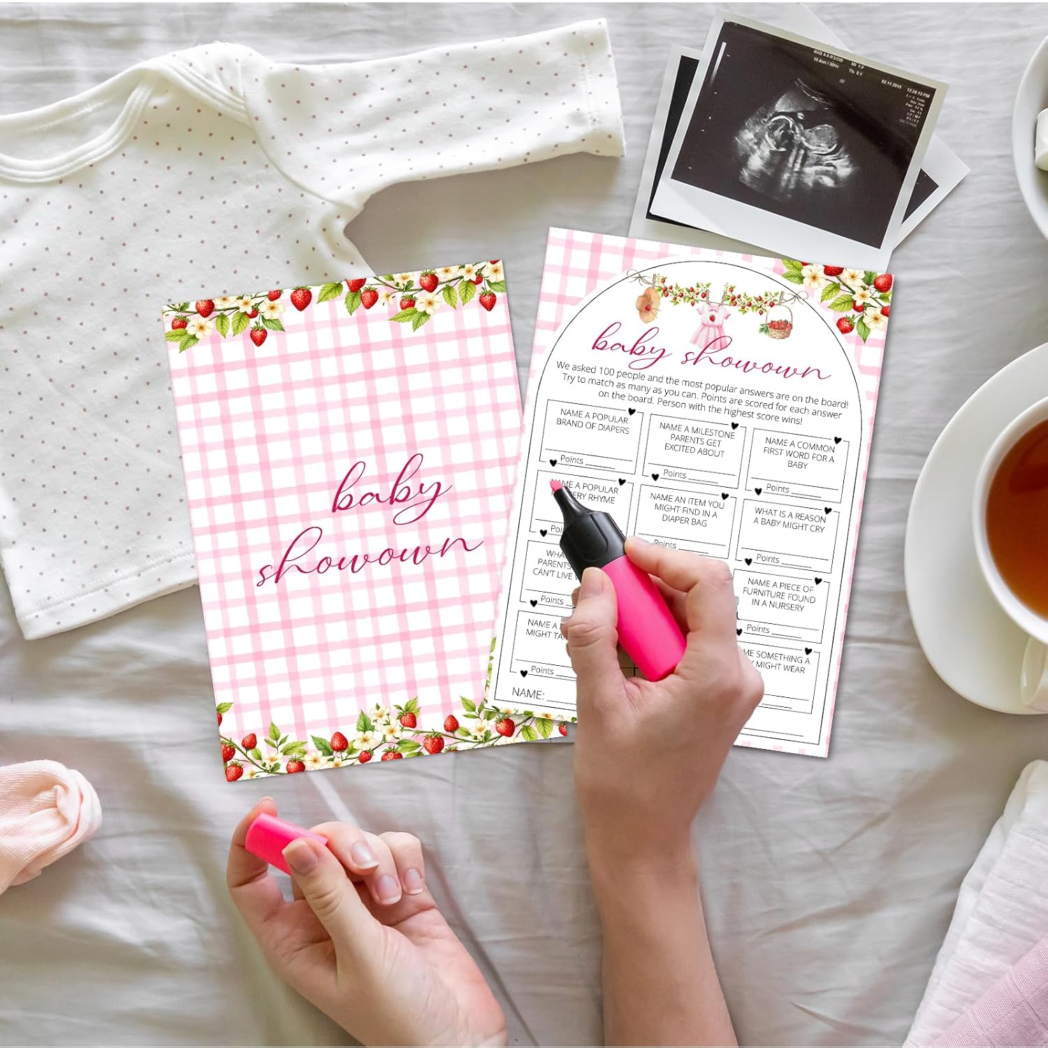 Sweet Berry Baby Shower Games, Baby Showdown Activity Cards For Party Decorations Favors, Pink Strawberry Gender Reveal Party Game For 25 Guests - B10