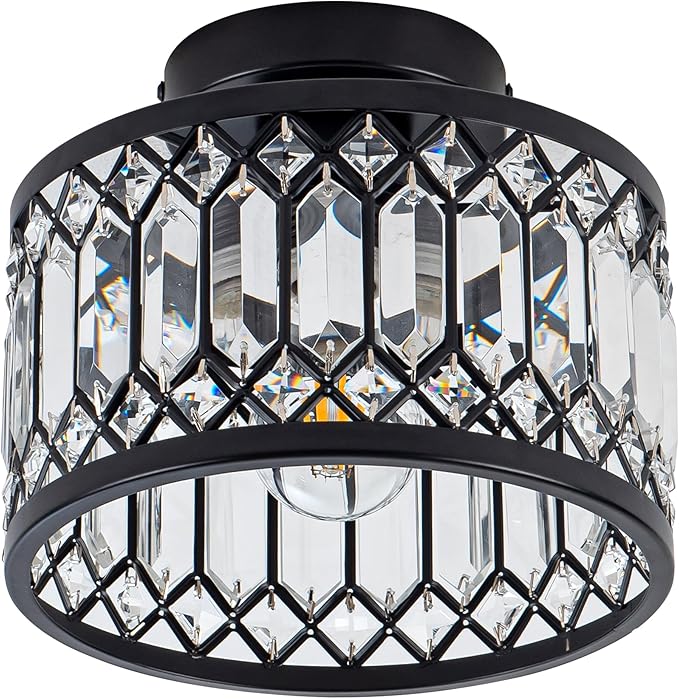 Black Crystal Semi Flush Mount Ceiling Light Modern Chandelier Fixture