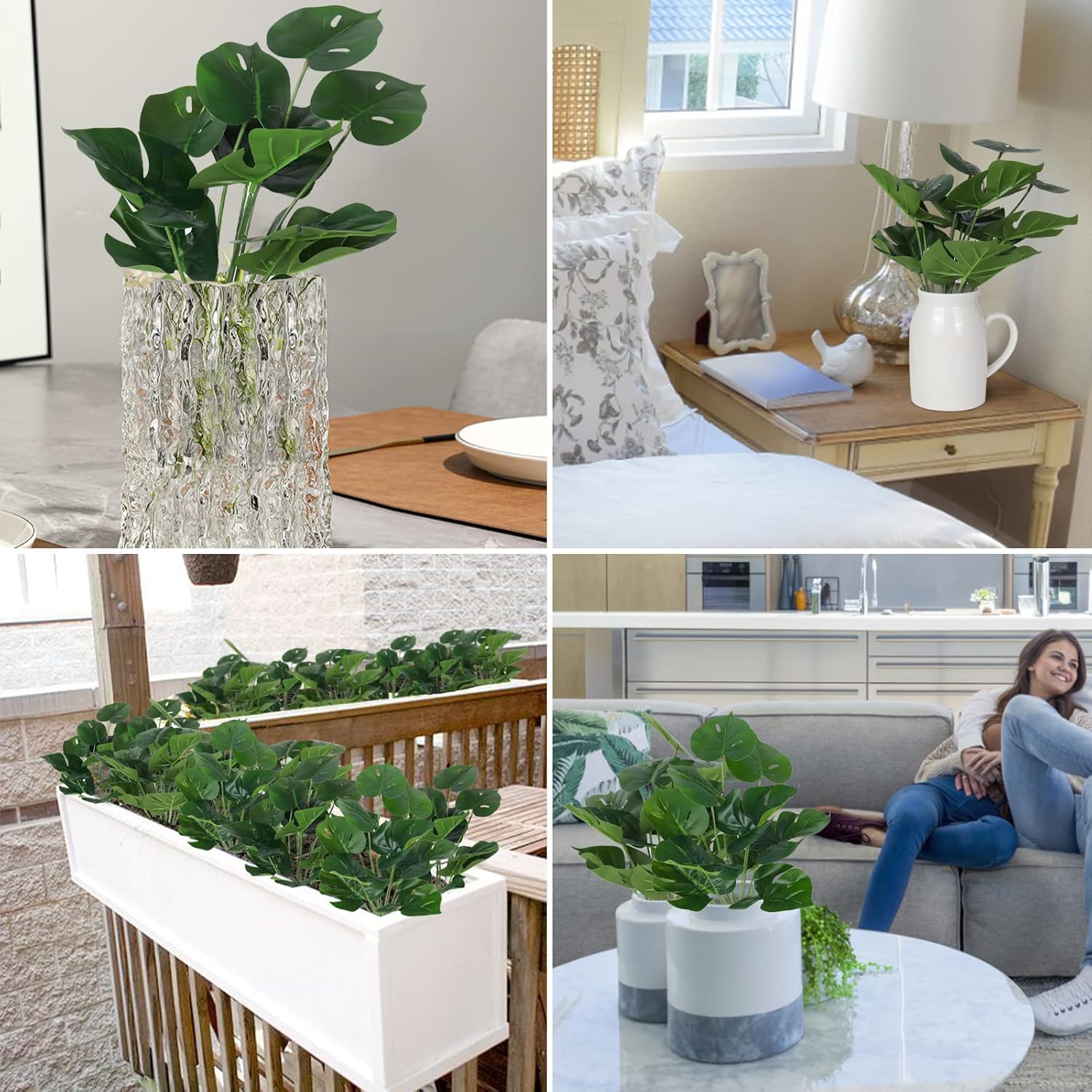 6 Bundles Fake Plants Artificial Tropical Palm Leaves Tree Faux Monstera Shrubs Green Plant Turtle Leaf Stems Uv Resistant Greenery Indoor Outdoor Home Garden Office Bouquet Filler Decor
