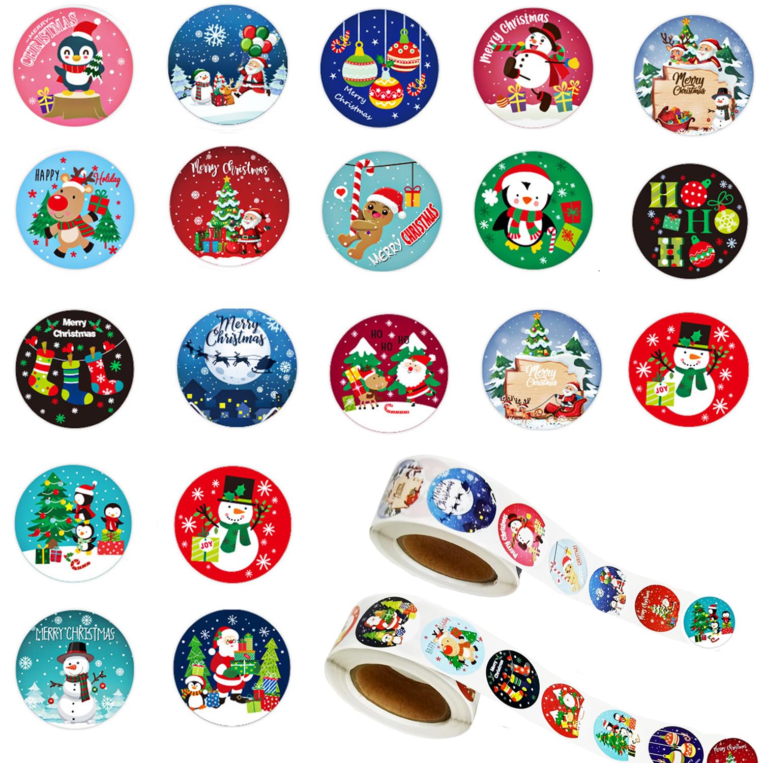 1000 Pcs Christmas Stickers Roll - 1 Inch Self Adhesive Envelope & Round Stickers For Xmas Party Supplies, Holiday Greetings