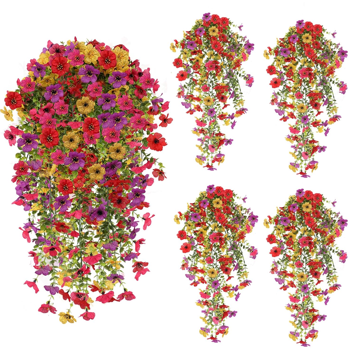 Artificial Fake Hanging Flowers Plants For Outdoor Spring Summer Decoration, 4Pcs Uv Resistant Look Real Trailing Vines For Outside Home Planter Porch Patio Valentine'S Day Decor(Multicolour)