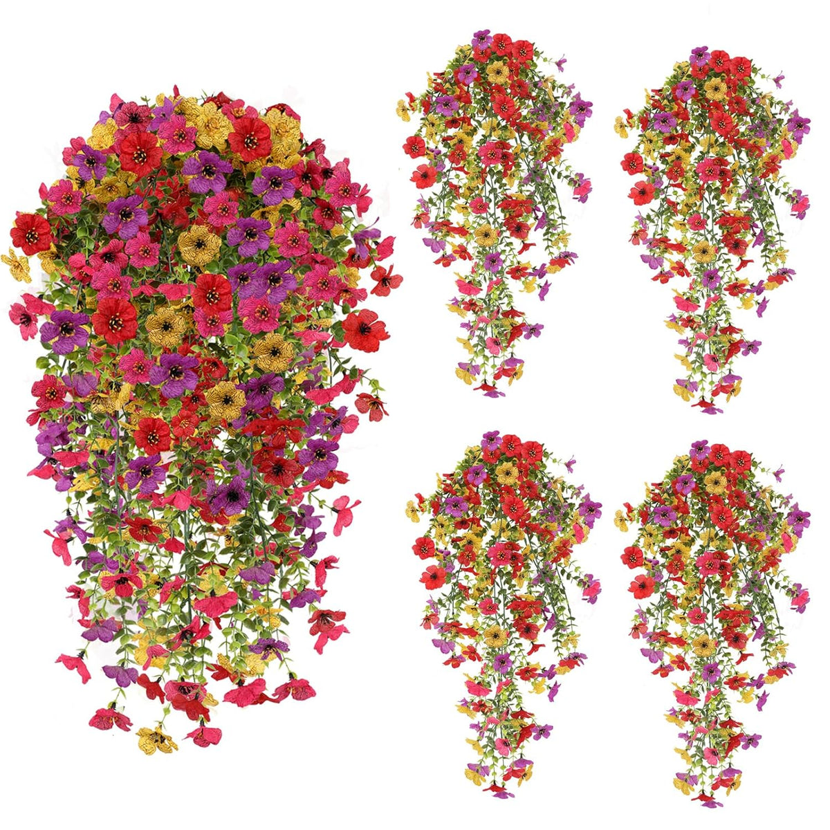 Artificial Fake Hanging Flowers Plants For Outdoor Spring Summer Decoration, 4Pcs Uv Resistant Look Real Trailing Vines For Outside Home Planter Porch Patio Valentine'S Day Decor(Multicolour)