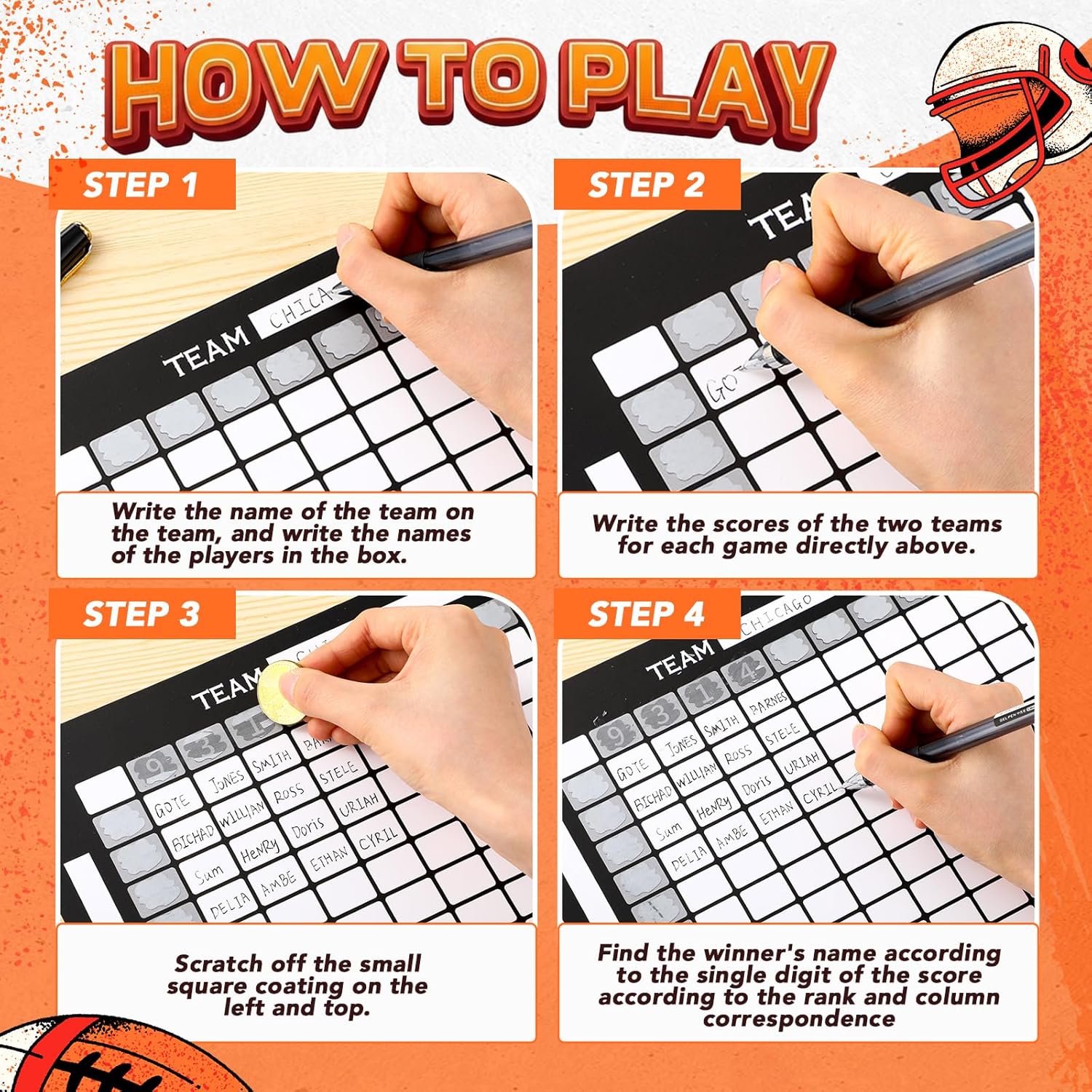 10 Pack 18.9 X 16.9'' Large Football Squares Board For Football Pool Poster 100 Grids Poster Cards Sports Strip Cards Scratch Off Pull Tabs Sport Game Bet For Baseball Party Favor
