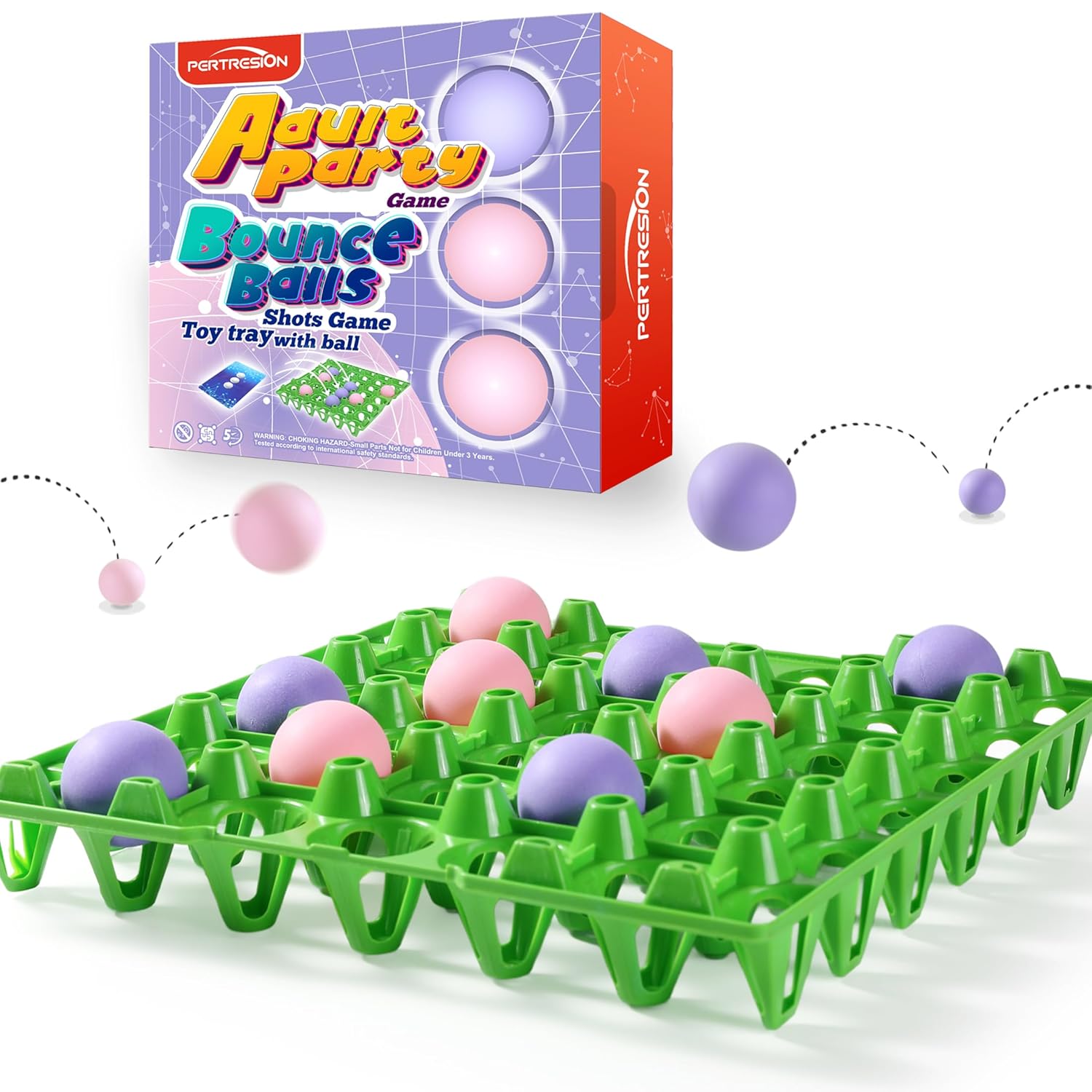 Bounce Ball Fun Party Game - 4 In A Row Games With 60 Balls & Cards - Indoor Outdoor Carnival Party Toys For Kids, Adults, Teens, Families, Game Night. 2-12 Players