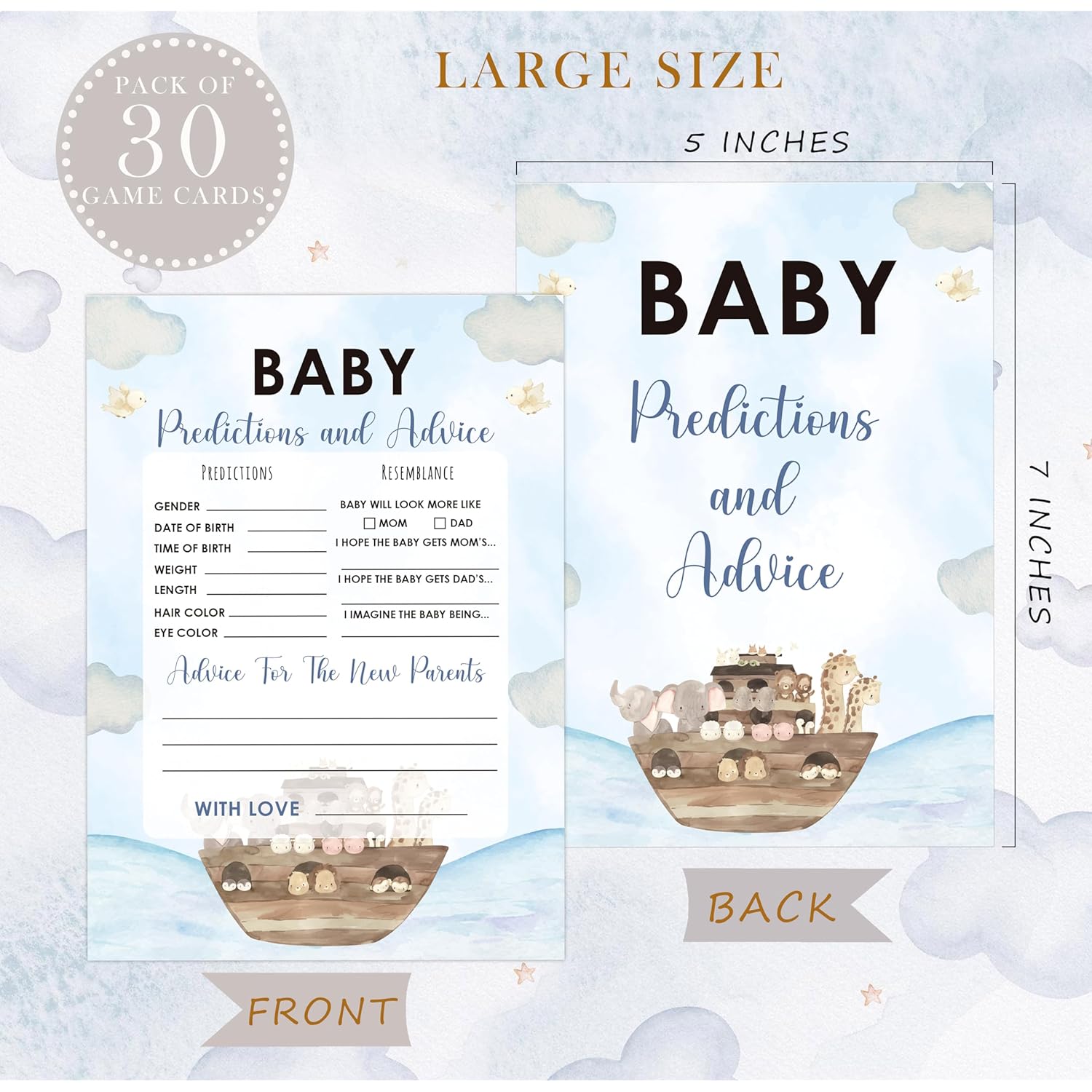 Noah'S Ark Baby Predictions And Advice Cards, Baby Shower Game, Pack Of 30 Game Cards, Gender Neutral Boy Or Girl, Fun Baby Game And Activity - Fa54