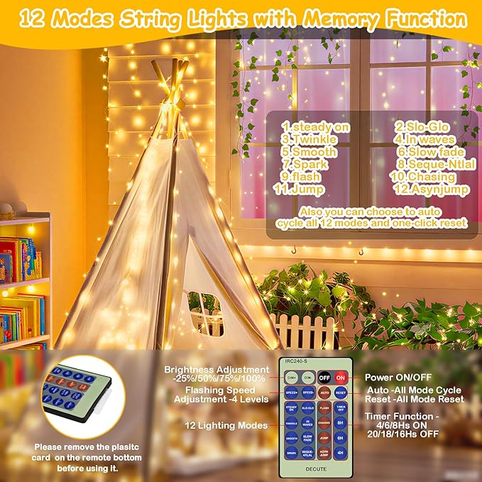 164FT Fairy Lights Plug In Warm White Twinkle String Lights with Remote Timer 12 Modes Bendable Silver Copper Wire for Indoor Outdoor Wedding Party Christmas Decor