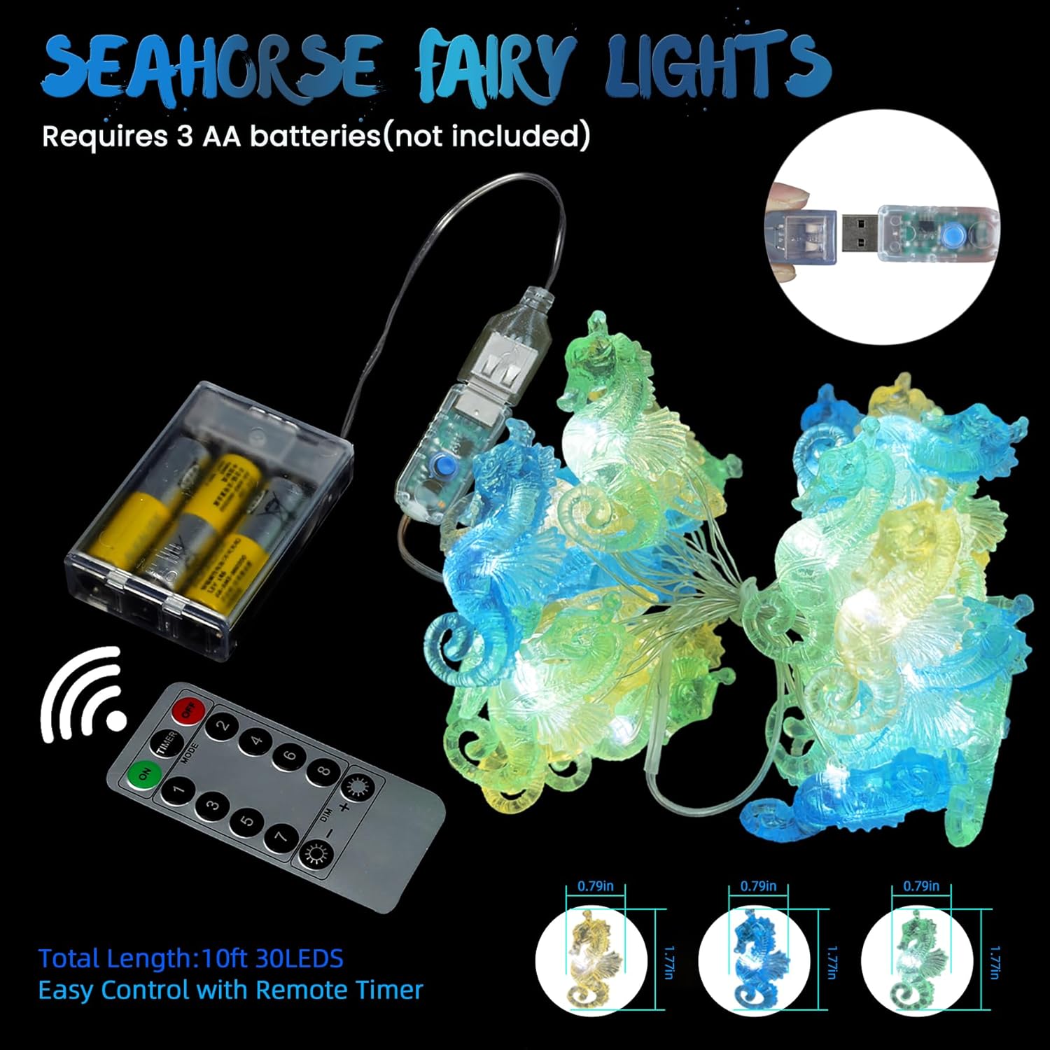 Seahorse String Lights Decorative Ocean Fairy Lights Plug In Or Battery Operated String Lights Beach Decoration For Bedr