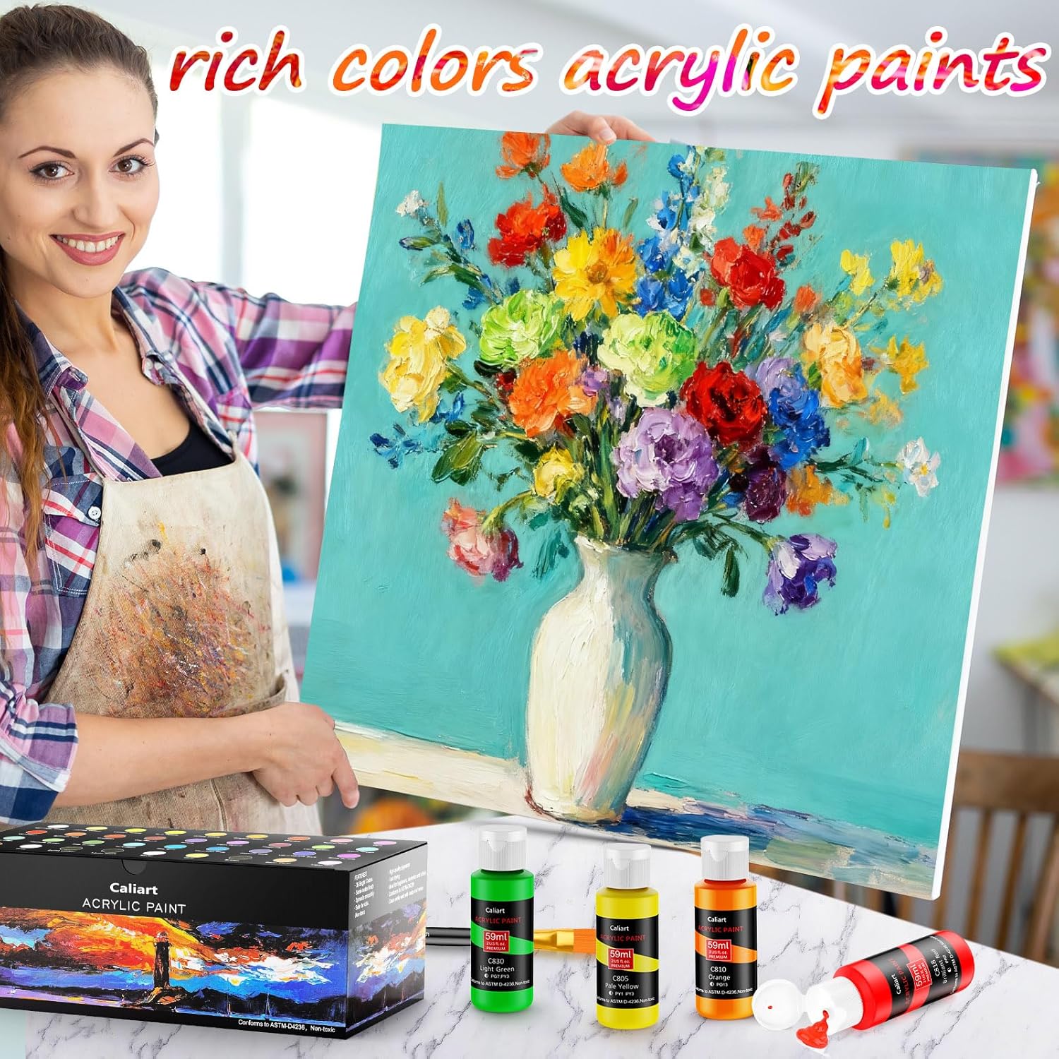 Acrylic Paint Set With 12 Brushes, 36 Colors (59Ml, 2Oz) Art Craft Paints Gifts For Artists Adults Beginners Painters, Halloween Pumpkin Canvas Ceramic Wood Rock Painting Kit Art Supplies