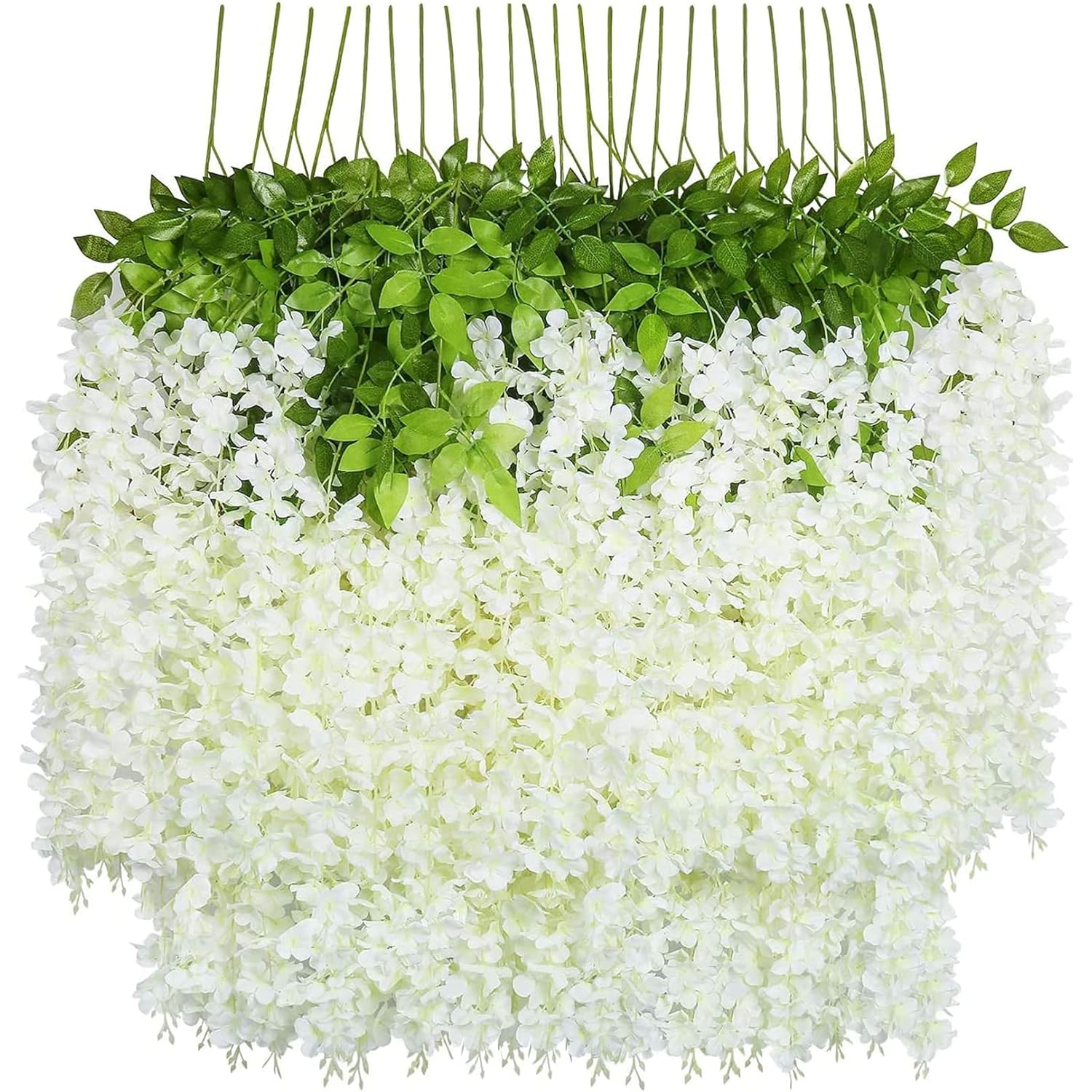 24 Pack (Total 86.4 Feet) Artificial Fake Wisteria Vine Rattan Hanging Garland Silk Flowers String Home Party Wedding Decor (24, White)