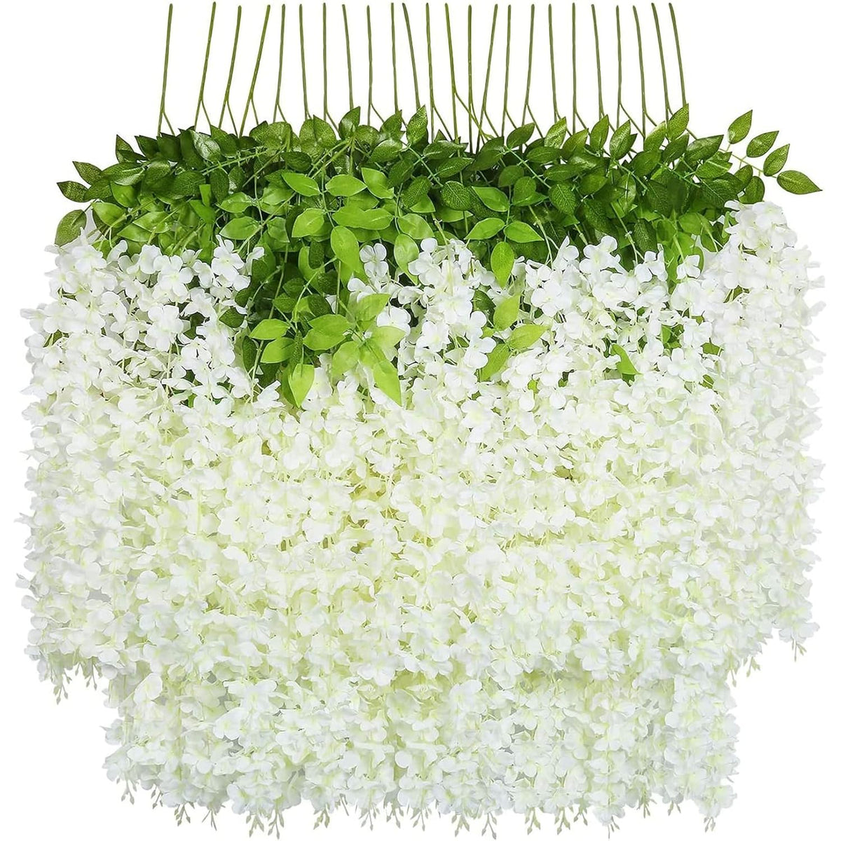 24 Pack (Total 86.4 Feet) Artificial Fake Wisteria Vine Rattan Hanging Garland Silk Flowers String Home Party Wedding Decor (24, White)