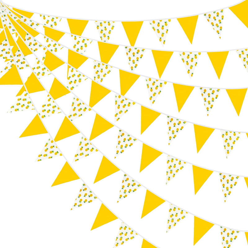 32Ft Yellow White Pineapple Pennant Banner Fabric Triangle Flag Buntin