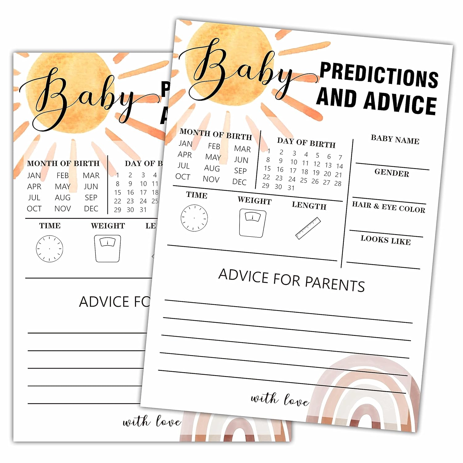 Boho Rainbow Predictions And Advice Baby Shower Games, 25 Sunshine Gender Neutral Cards, Gender Reveal Party Game Set For Women, Men-A31